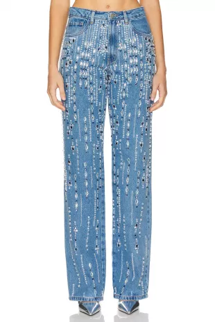 Hand-Beaded Straight Leg Jeans