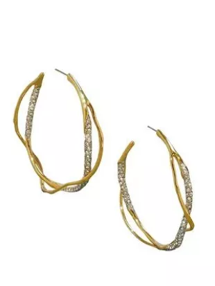 Intertwined Two Tone Pave Hoop Earrings