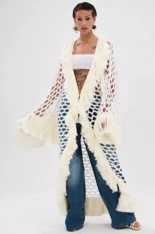 Born Like This Fringe Detail Long Cardigan