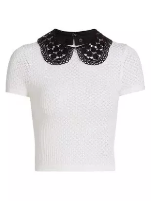 Ciara Lace Collar Short Sleeve Wool Blend Sweater