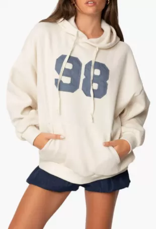 98 Oversize Cotton Blend Graphic Hoodie