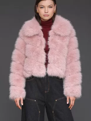 Luxe Faux Fur Paneled Coat in Blush