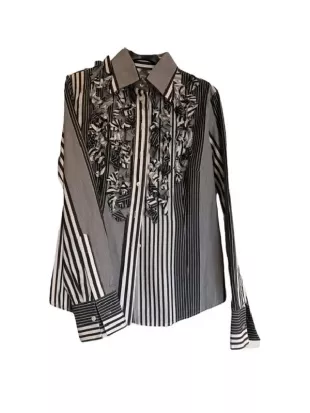 Emily In Paris S05 Lily Collins Striped Ruffle Shirt