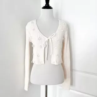 Crystal Droplet Tie Front Cropped Cardigan