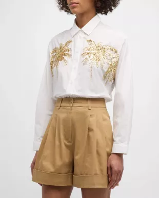 Fresh Embellished Point Collar Button Front Shirt