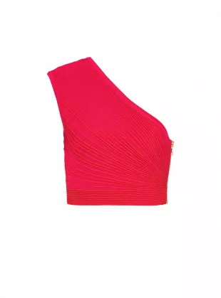 One Shoulder Flechage Knit Cropped Top