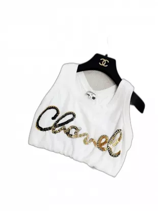 22s White Sequin Logo Crop Tank