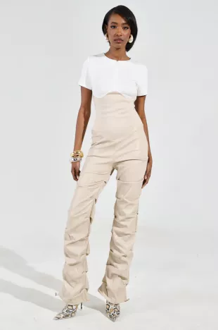 Charli Stacked Pu Jumpsuit In ivory