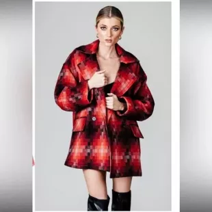 Geo Pattern Double Breasted Coat
