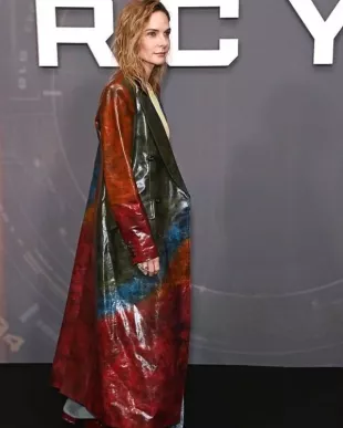 Rebecca Ferguson Mercy London Photocall Leather Coat