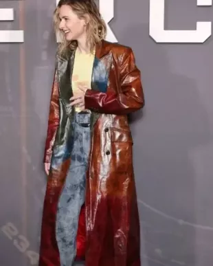 Rebecca Ferguson Mercy London Photocall Leather Coat