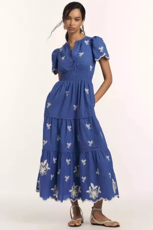 Somerset Maxi in Blue Embroidered Edition Dress