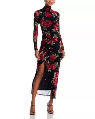 Rose Mesh Mock Neck Midi Dress