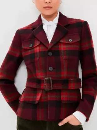 Savannah Sellers Red Plaid Belted Blazer