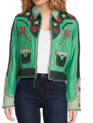Beyond The Gates 2026 Camryn Jade Green Heart Leather Jacket