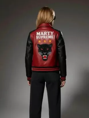 Marty Supreme Leather Varsity Jacket In Red