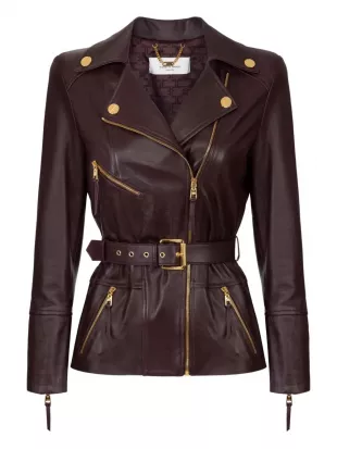 Belted Leather Biker Jacket