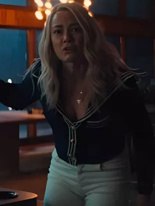 His and Hers Rebecca Rittenhouse Navy & White Trim Cardigan