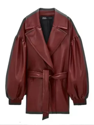 His & Hers S01 Tessa Thompson Burgundy Leather Blazer