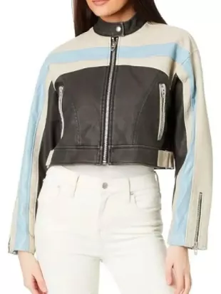 His & Hers S01 Tiffany Ho Colorblock Leather Jacket