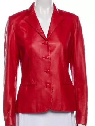 His and Hers Tessa Thompson Red Leather Blazer