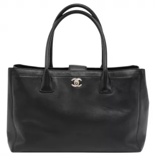 Cerf Black Caviar Leather Tote Bag