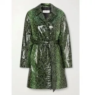 Snake-Print Coated Cotton-Blend Trench Coat