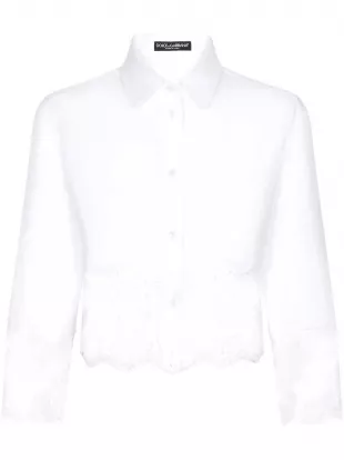 Lace Insert Cropped Poplin Shirt