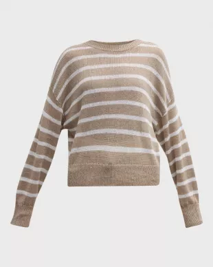 Silk Blend Striped Knit Crewneck