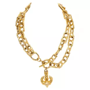 Gold Double Chain Anchor Necklace
