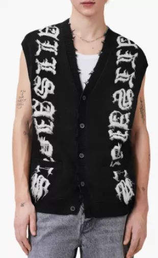 Scripture Distressed Graphic Button-Up Sweater Vest