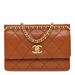 Caviar Quilted Small Chain Frame Flap Light Brown