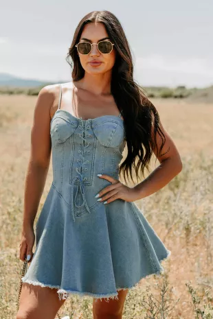 Watch Her Rise Sleeveless Denim Mini Dress