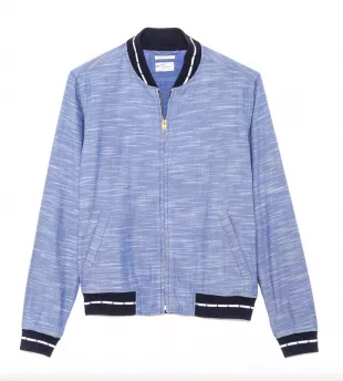 Slim Fit Chambray Varsity Bomber Jacket Blue