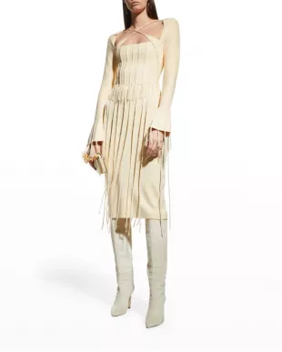 Kabara Knit Shrug Midi Dress w/ Tassels