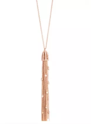 Stone Studded Chain Mesh Tassel Pendant Necklace