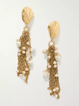 Gold-tone Faux Pearl clip Earrings