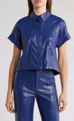 Edyth Faux Leather Short Sleeve Shirt