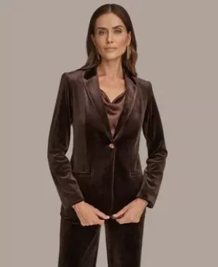 Velvet One-Button Jacket in Chocolate Plum
