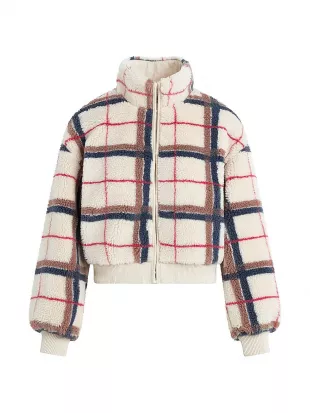 Plaid Hook & Eye Sherpa Jacket