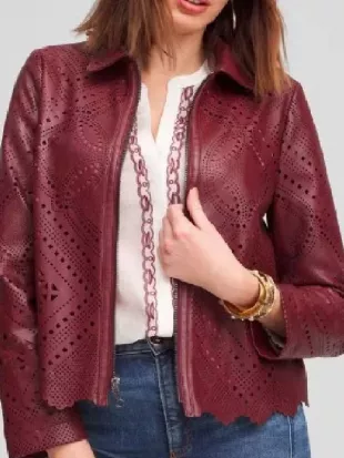 The Traitors US S04 Donna Kelce Burgundy Leather Cut Out Jacket