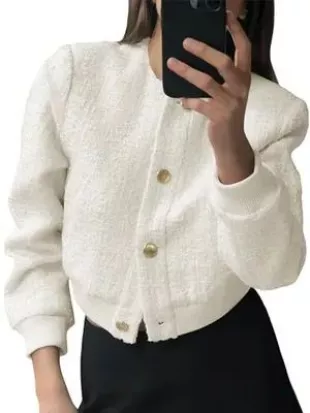 White Tweed Bomber Jacket