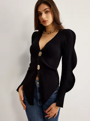 Turn Lock Wave Sleeve Cardigan