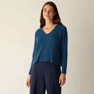 Italian Cashmere Ribbed V-Neck Top
