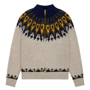 Wool Fairisle Zip Up Jacket Oatmeal