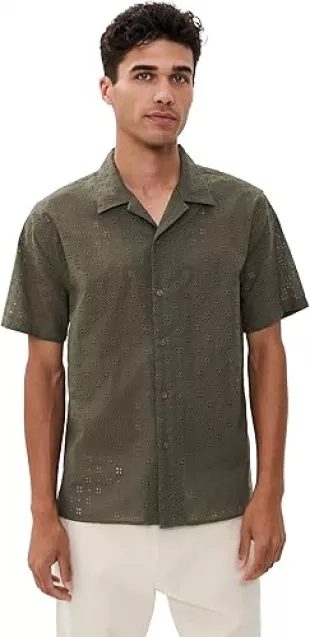 Cotton Eyelet Collar Shirt in Dome