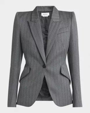 Herringbone Striped Single Breasted Blazer Jacket