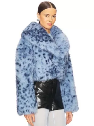 High Potential S2 Kaitlin Olson Blue Leopard Faux Fur Coat
