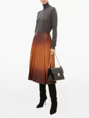 Ombre Pleated Midi Leather Skirt