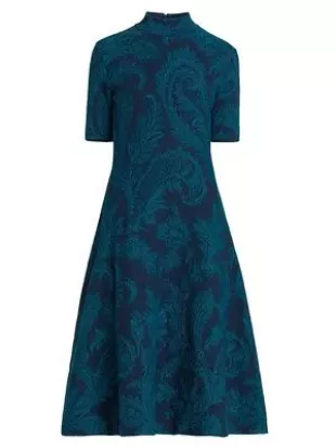 Paisley A-Line Knit Midi-Dress in Petroleum